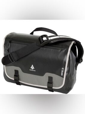 Woods Portage 20 Messenger Bag, black, waterproof with a large main compartment